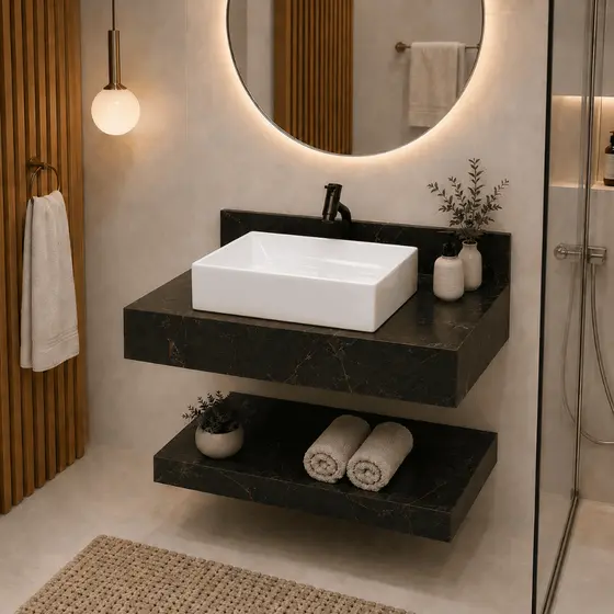 Kit Completo Bancada Cuba Sobreposta Banheiro Gran Liverpool Lux em Porcelanato