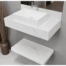 Kit Completo Bancada Cuba Sobreposta Banheiro Prateleira Porcelanato Calacata Gold 62x36x11
