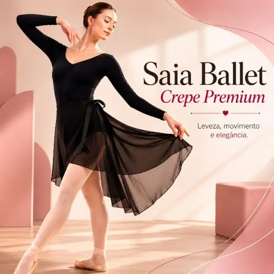 Saia de Ballet Adulto Crepe Transpassada Leve com Ponta para Dança e Apresentação