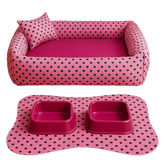 Kit Cama para cachorro e gato Pet Luxo De Fibra Tapete E Comedouro P a G