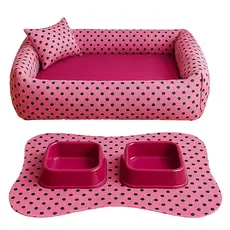 Kit Cama para cachorro e gato Pet Luxo De Fibra Tapete E Comedouro P a G