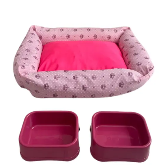 Kit Cama Fibra + 2 comedouros ou Shampoo Pet Cachorro/Gato P a G