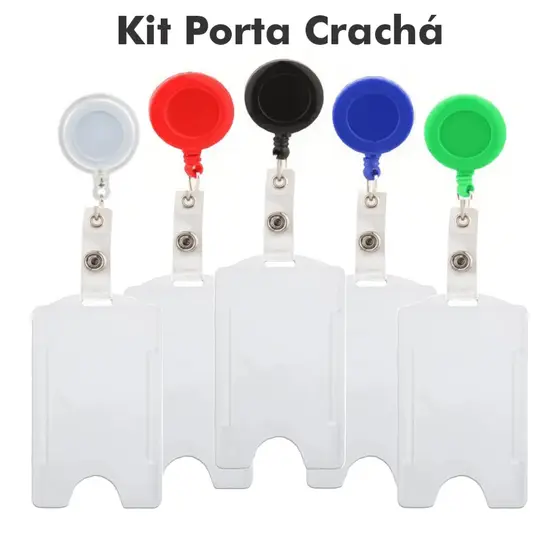 Porta Crachá Retratil Roller clip + Capinha protetora transparente vertical para crachás
