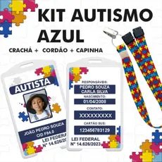 Kit Completo Crachá autismo + cordão quebra cabeça  com trava de segurança + capinha protetora
