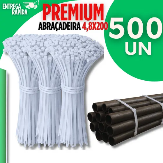 Conjunto 500 Abraçadeiras 4,8X200MM Nylon UV Cinta Plástica Branca Fita Hellermann Forte Multiuso