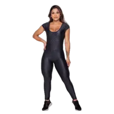 Macacão Poliamida Fitness Feminino Dily Básico com Bojo Removível Alto Relevo Roupas para Academia