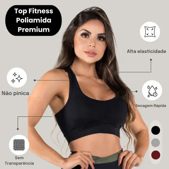 Top Fitness Feminino Nadador Dily Poliamida Sustentação Roupas para Academia Fabricação Própria