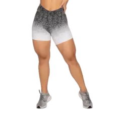 Short Fitness Feminino Dily Jacquard Degrade Preto e Branco Roupas para Academia Fabricação Própria