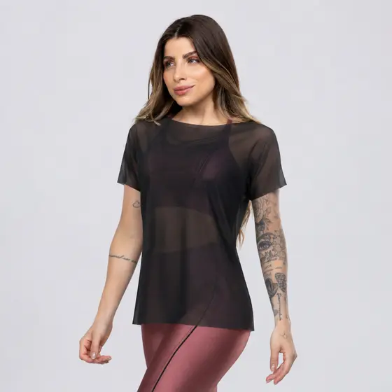 Blusa Finess Tule Mullet Casual Ou Academia Dily