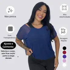 Cropped Tule Transparente Feminino Premium, Não Enrola, Look Casual, Fabricação Própria Roupas para Academia