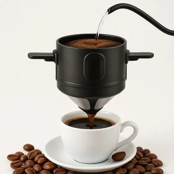 Mini Filtro Café Reutilizável Inox Dupla Suporte Dobrável Sem Papel Passador Coador Pó
