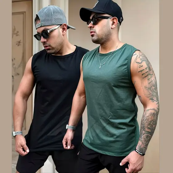 Kit com 2 Camisetas Regata Masculina Algodão Lisa