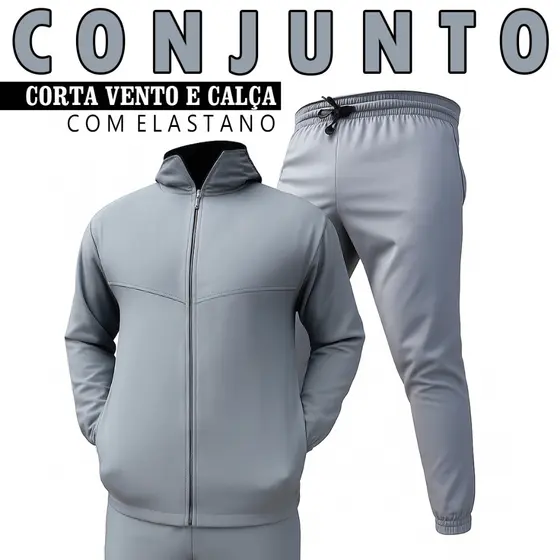 Conjunto Unissex Liso Preto Elastano Calça Corta Vento Pronta Entrega