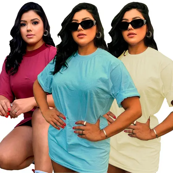 Camisetas Oversized Feminina Algodão 30.1 Gola Alta Kit 3 unidades