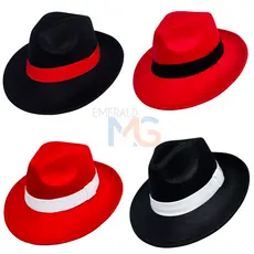 Chapéu Estilo Panamá Adulto Unissex Fedora Branco com Fita Vermelha Malandro Elegante Exu Com Ajustes
