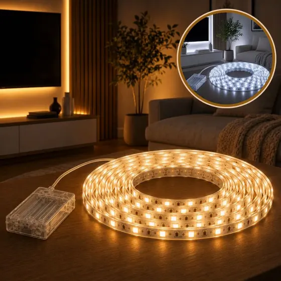 Fita De Led Fio Led De Pilha Autocolante 2m 120 LEDs Cordão Mangueira Decoração Casa Tv Móvel