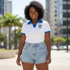 Blusa do Brasil Gola Polo Cropped Estampada Feminina Ribana Bicolor Casual Esportiva 2026