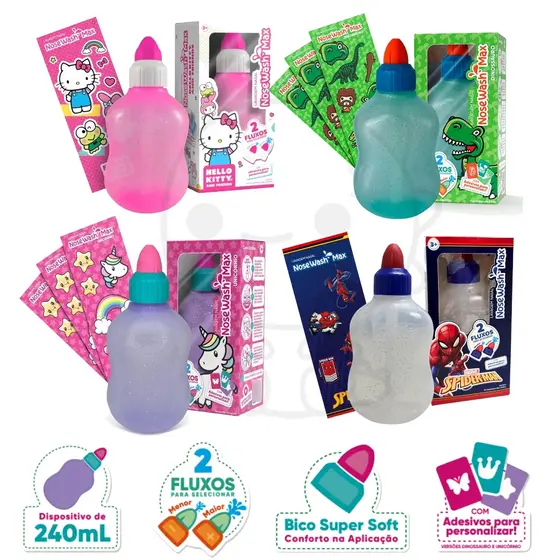 Garrafa de lavagem Nasal Nosewash Max Dinossauro e Unicornio Garrafa
