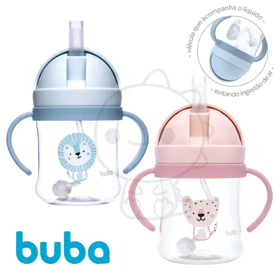 Copo Com Canudo Anticólica Buba Garrafinha canudo Rosa