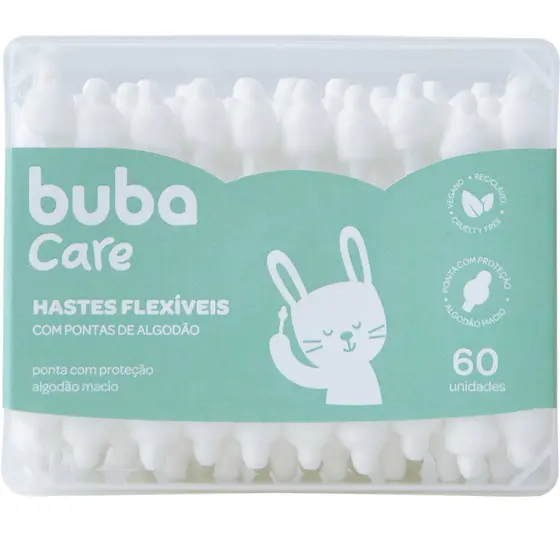 KIT 60 COTONETE HASTES  BUBA FLEXÍVEIS BABY 60 UNIDADES
