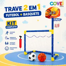 Golzinho Infantil 2 Em 1 Futebol Basquete Kit Completo Com Bolas Rede E Bomba Fácil Montagem Goll