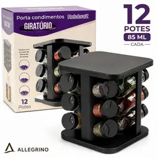 Organizador de Temperos Giratório 12 Potes 85ml Porta Condimentos Cozinha Preto