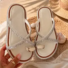 Sandália Feminina Rasteirinha Luxo com Strass Brilho Confortável Casual