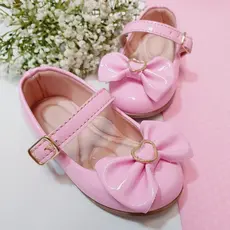 Sapatilha Infantil Feminina Rosa Milu Fashion Com Laço Detalhe Coração