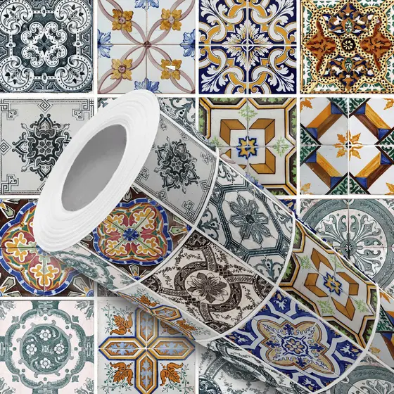 Papel de Parede Vinílico Adesivo Mosaico Azulejos Português Fácil de Aplicar
