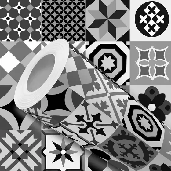 Papel de Parede Vinílico Adesivo Azulejo Português Cinza Fácil de Aplicar
