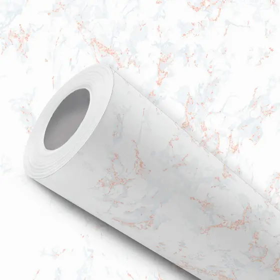 Papel de Parede Vinílico Adesivo Efeito Mármore Veios Rosa Fácil de Aplicar