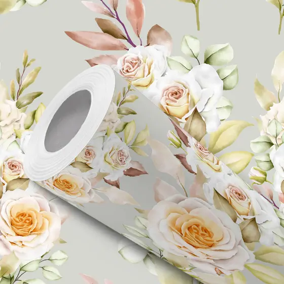 Papel de Parede Vinílico Adesivo Fundo Cinza Pintura Floral Fácil de Aplicar