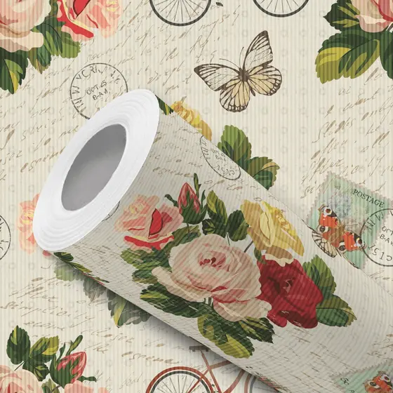 Papel de Parede Vinílico Adesivo Vintage Flores Selo Cartas Fácil de Aplicar
