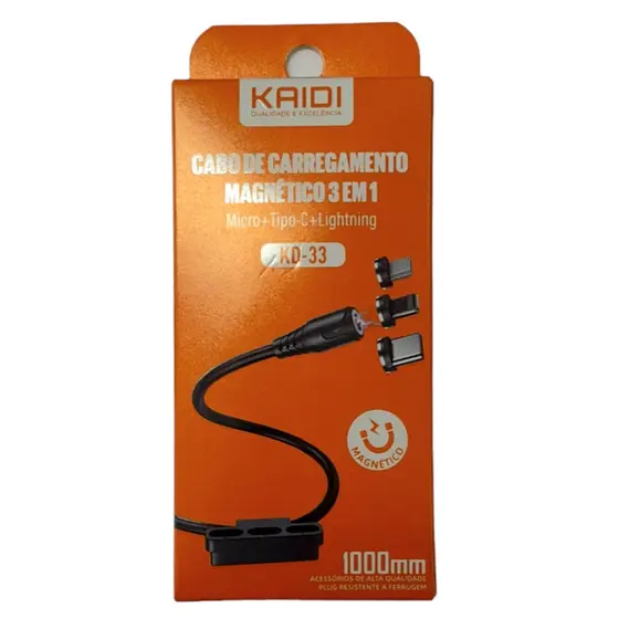 Cabo Magnético 3 em 1 Micro USB Tipo C Lightning 1 Metro