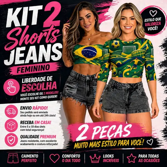 Kit 2 Short Bermuda Jeans Feminino - Liberdade de Escolha