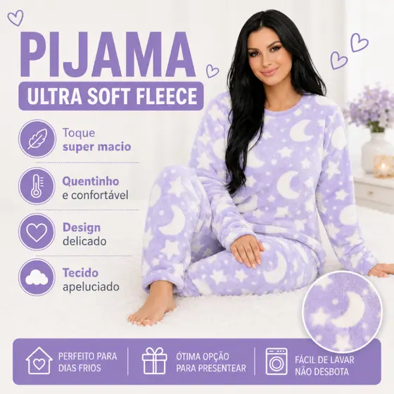 PIJAMA FEMININO ULTRA SOFT PELUCIADO FLEECE MACIO