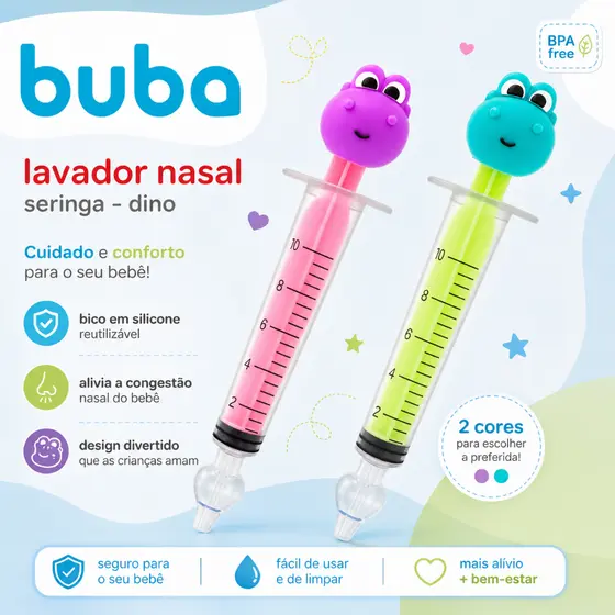 Lavador Nasal Buba Seringa Dino – Alívio Rápido para o Bebê