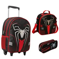 Mochila Escolar Infantil Menino + Lancheira Térmica + Estojo - Rodinha - Homem Aranha