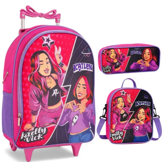 Kit Escolar Emily Vick Lanchera Termica + Estojo escolar Mochila Reforçada forro Interno