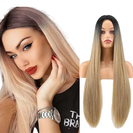 Peruca Lace Wig Lisa Fibra Futura Natural 70cm P/pranchar Ombre Mel