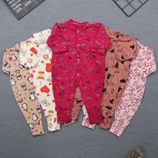 Kit 5 Macacão Vira pé Estampado em Malha para Bebê 100% algodão Roupas para Bebê - (P/M/G)