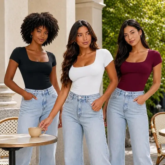 Body Feminino Decote Quadrado Manga Curta Suplex Premium Forro Duplo Liso Casual Confortável Elegante Moda Verão