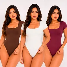Body Feminino Decote Quadrado Manga Curta Forro Duplo Suplex Liso Verão