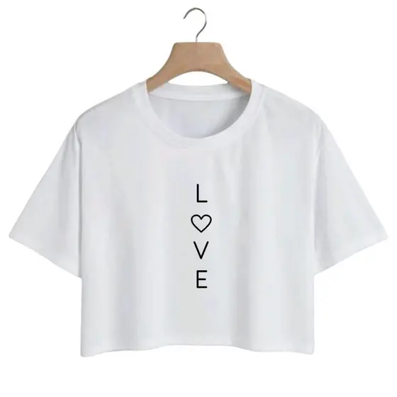 Camiseta Feminina Cropped LOVE  Malha Algodão Envio Rápido
