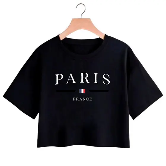 Cropped Feminino Blusinha Em Algodão Paris Lançamento