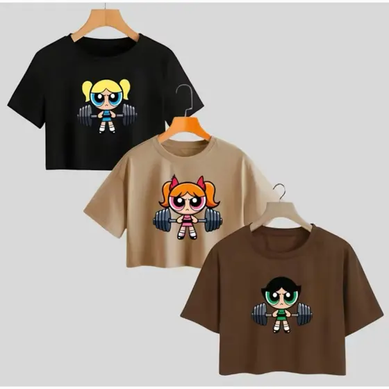 kit 3 Blusa Cropped Super Poderosa Feminino Academia Larguinho Modelo Novo Aproveite