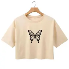 Camiseta Feminina Cropped BORBOLETA em Algodão Lançamento