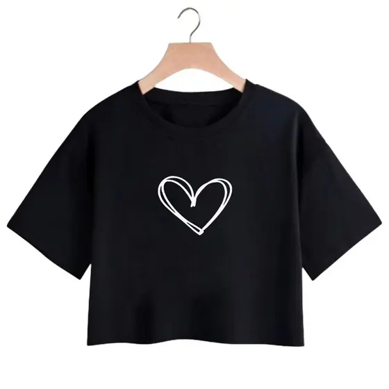 Cropped Feminino Blusinha em Algodão CORAÇÃO Lindas Cores