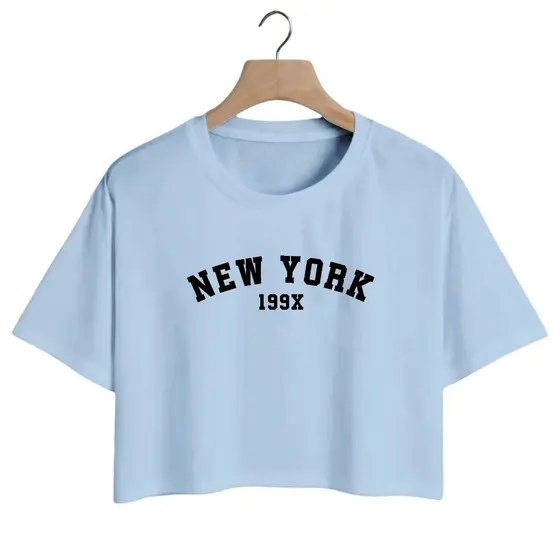 Camiseta Feminina Cropped NEW YORK Malha Algodão Lançamento