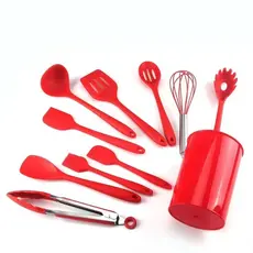 Kit 11 Utensílios De Silicone Espátula Colher Escumadeira Concha Cozinha
